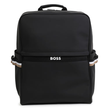 BOSS Backpack o mochila para niño y adolescente rectangular color negro pequeño logo blanco